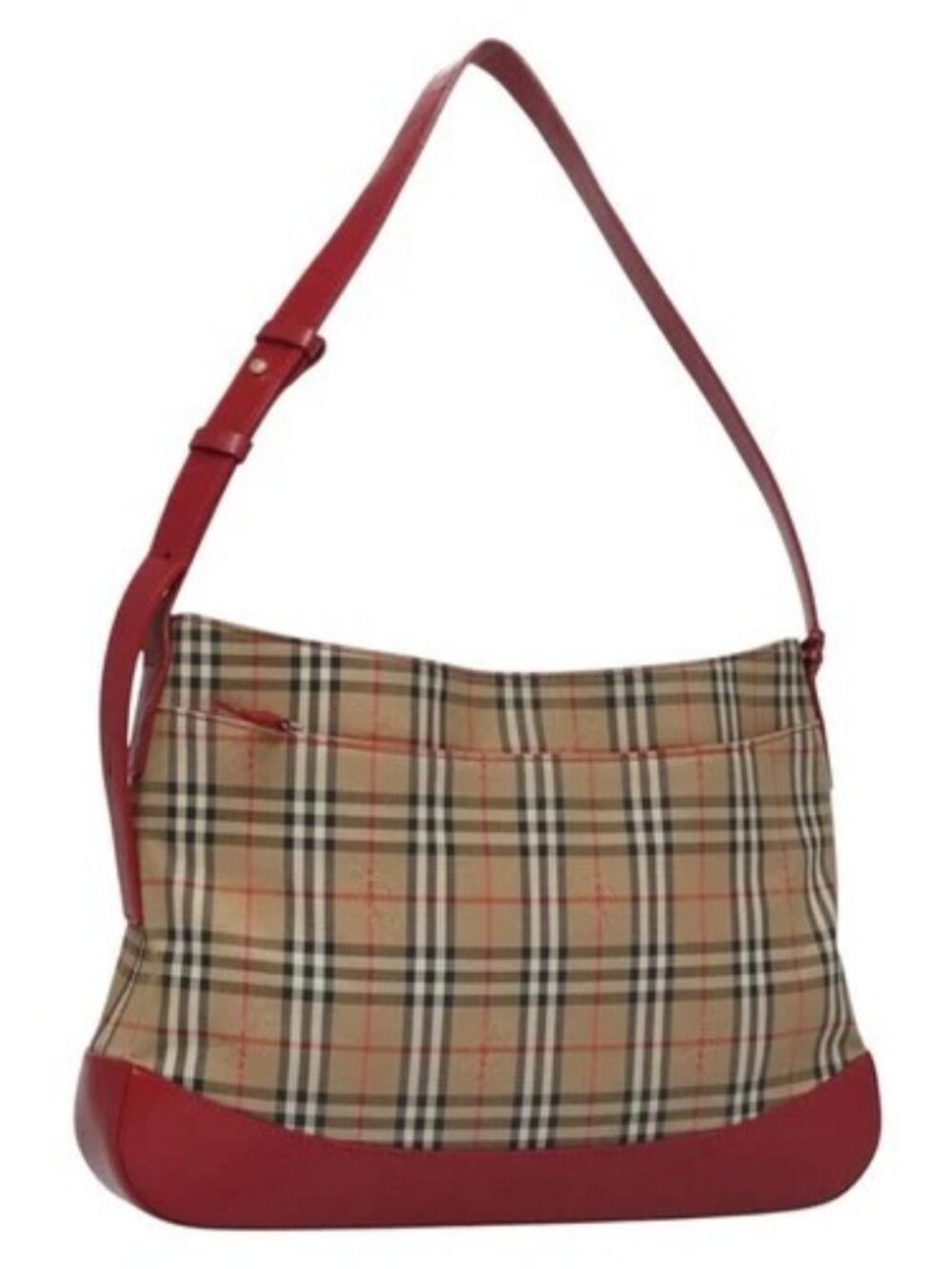Burberrys Nova Check Shoulder Bag Canvas Beige Red gold Auth EC082